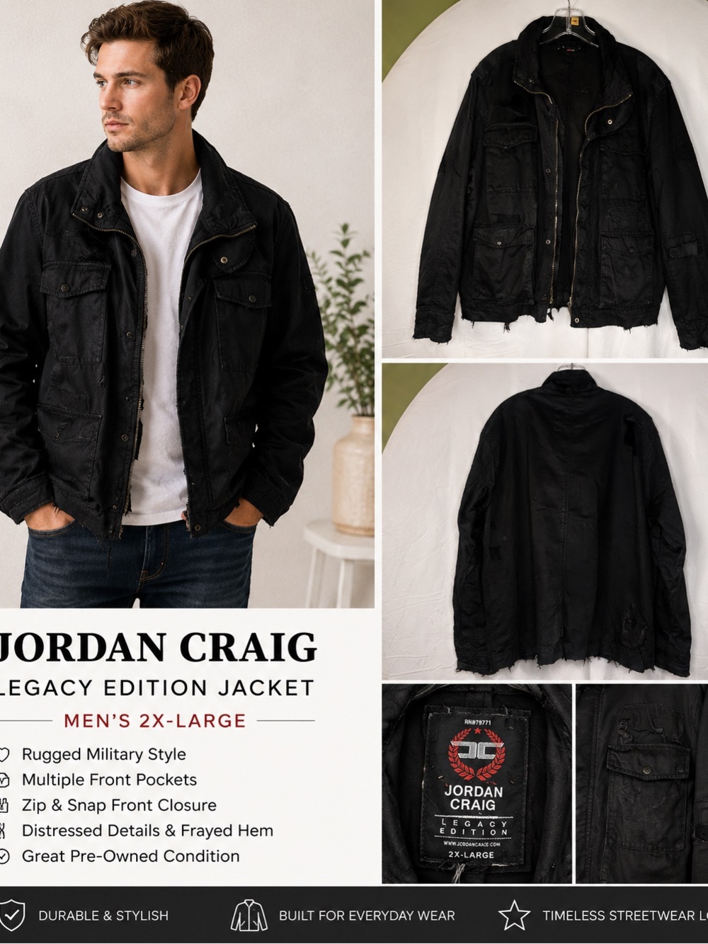 Jordan Craig Black Military-Style Men's Jacket